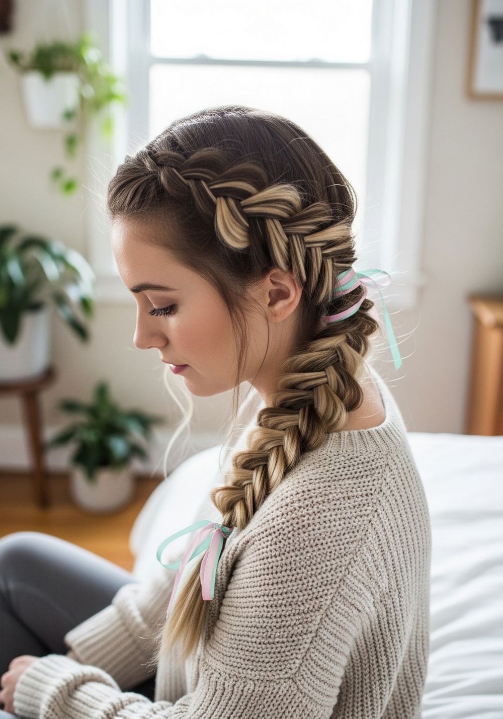 Half-Up Fishtail With Ribbon Tie