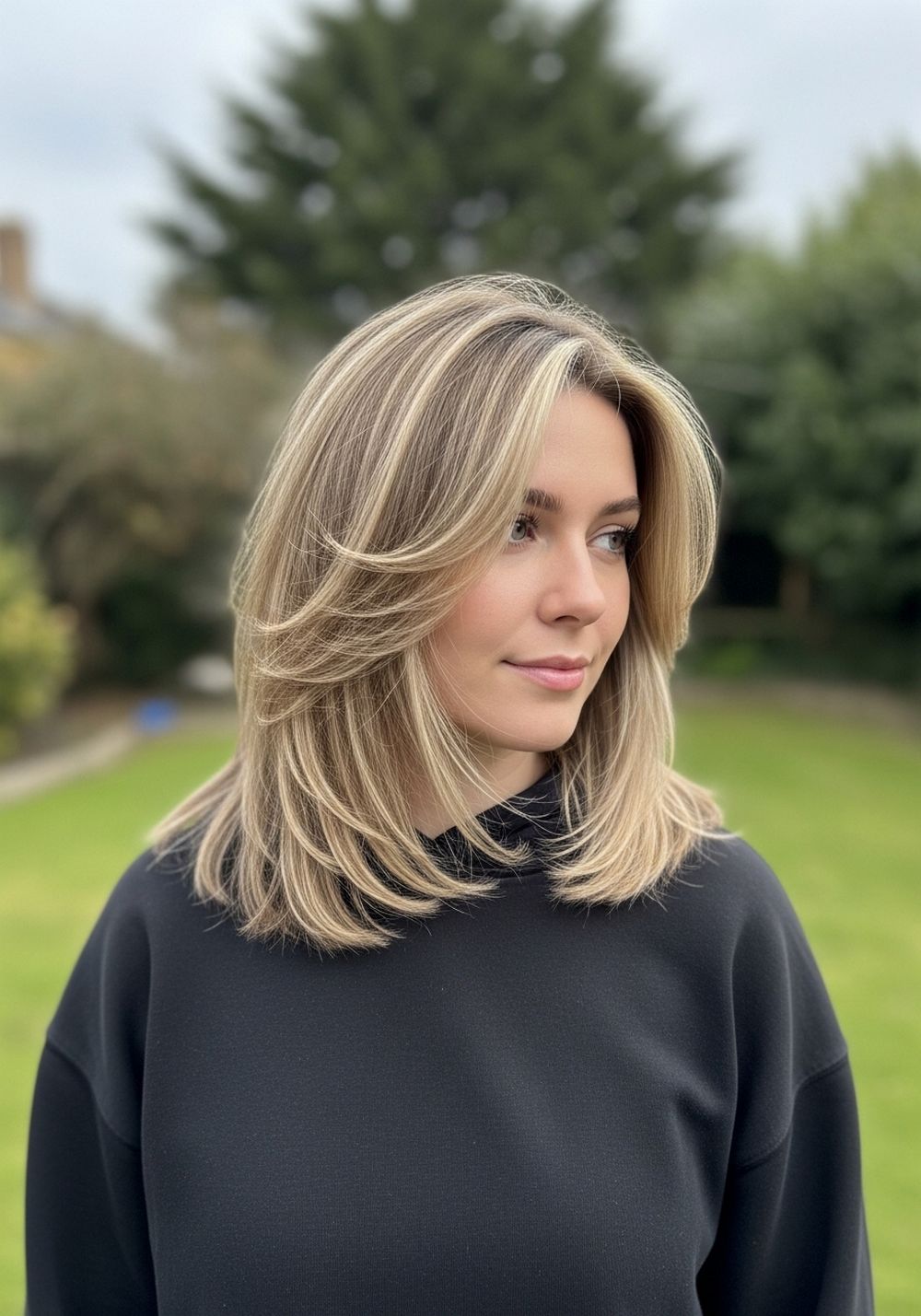 Layered Side Flick Long Bob Hairstyle