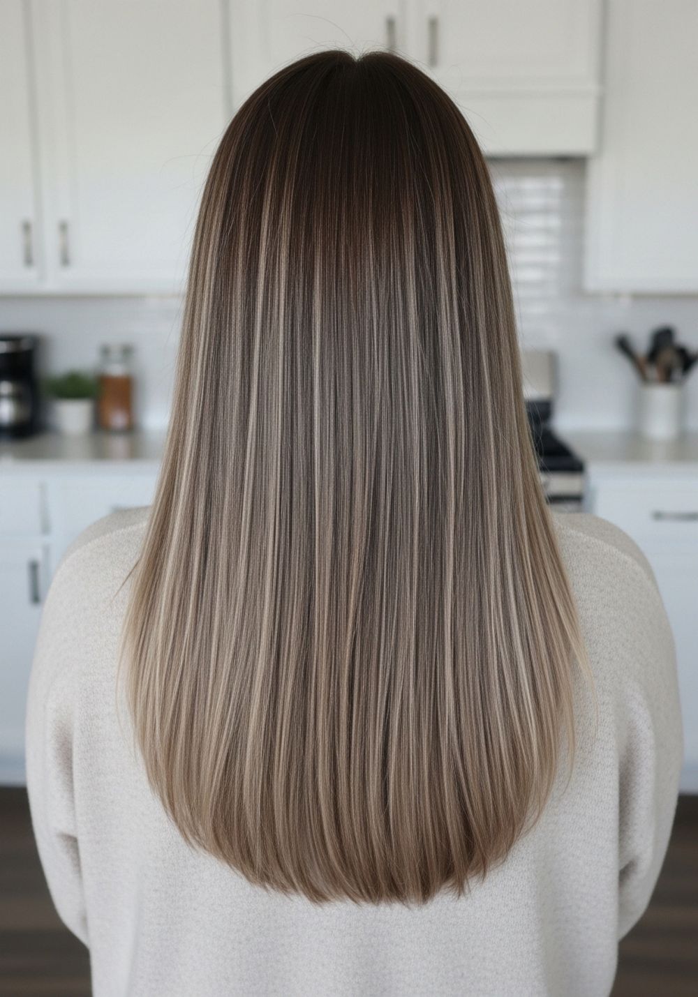 Long Straight Waterfall Ashy Bronde