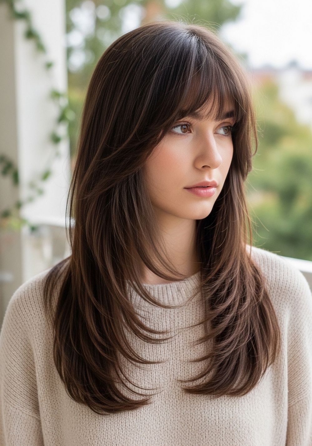 Long Wolf Cut With Curtain Bangs Hairstyle