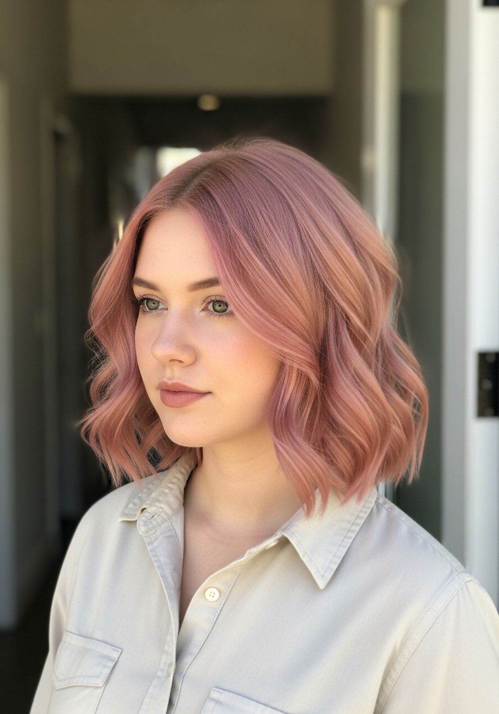 Rosy Strawberry Melted Lob Blonde