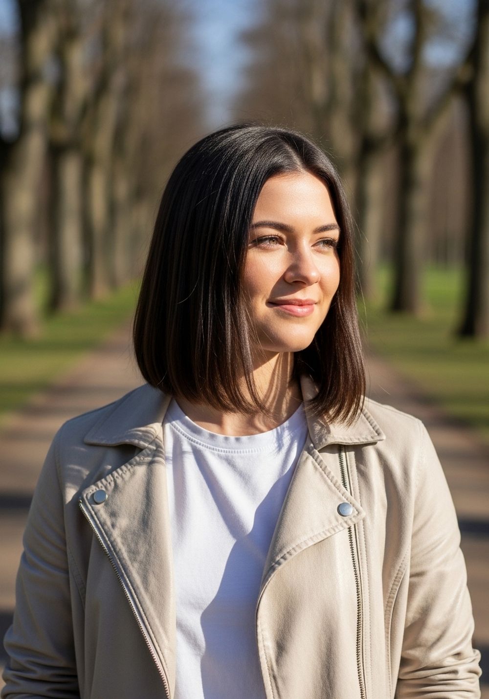 Shoulder-Grazing Rich Brunette Blunt Lob Hairstyle