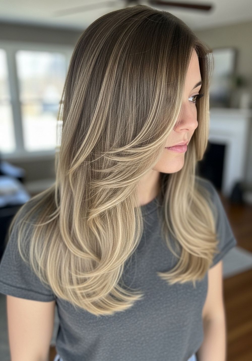 Sleek Chest-Length Ashy Bronde Melt