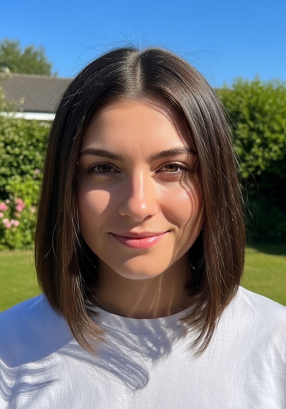 Sleek Glass Rich Brunette Blunt Lob Hairstyle