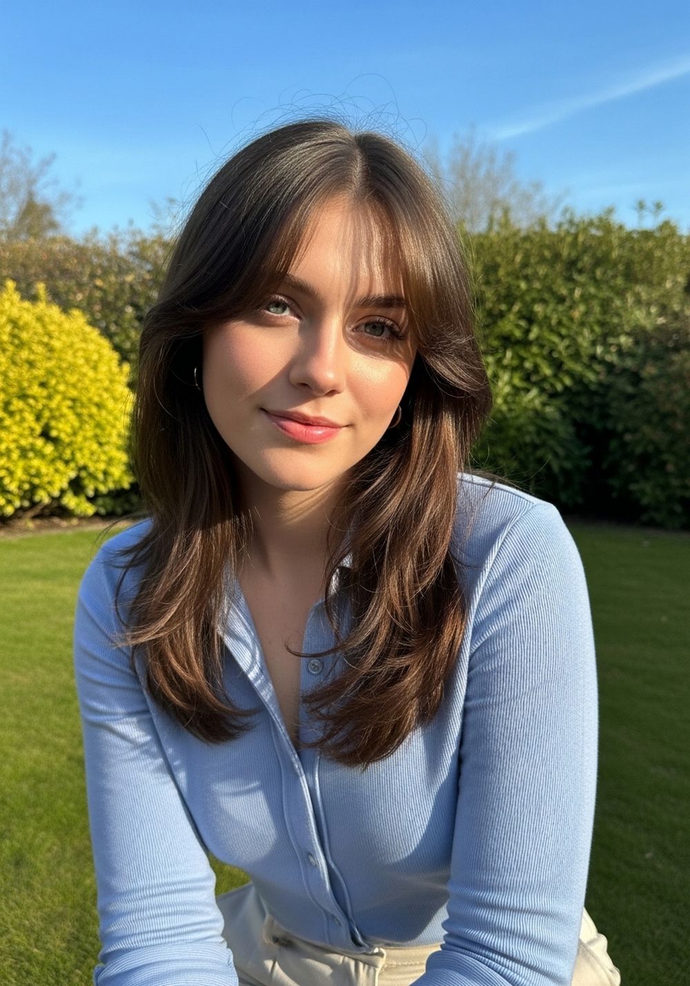 Sleek Layered Cut with Blended Bangs Hairstyle