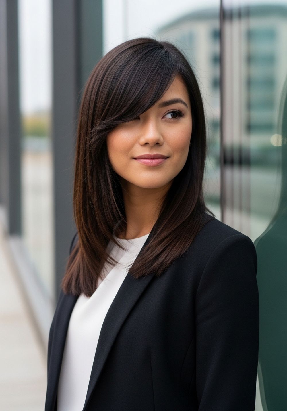 Sleek Straight Multi Layers with Side Bang Hairstyle