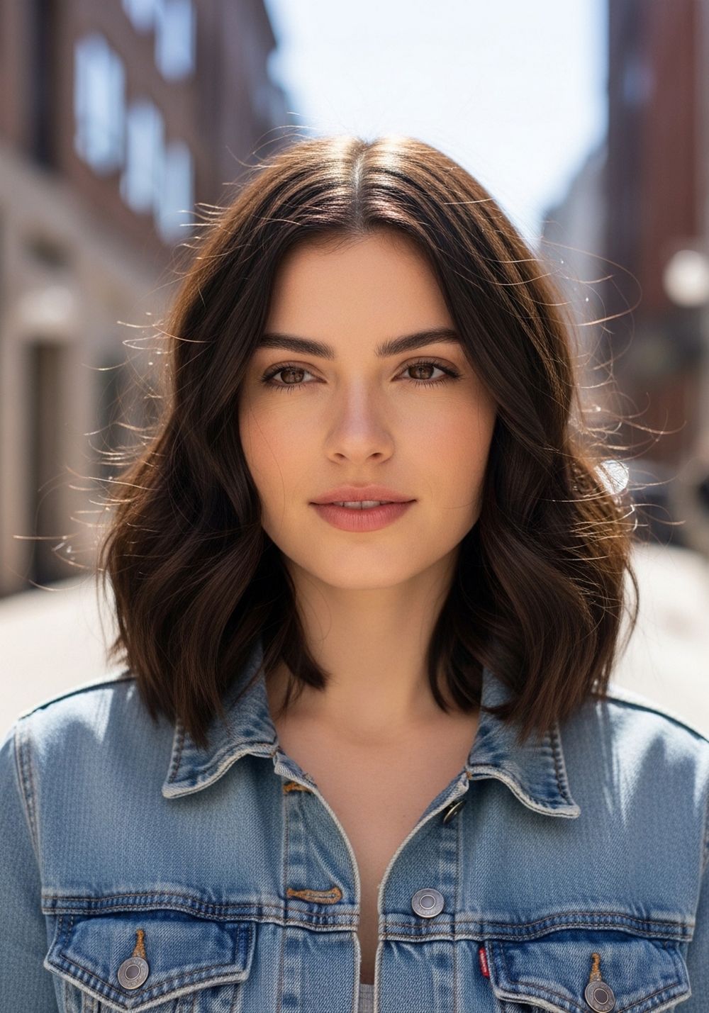 Soft Wave Rich Brunette Blunt Lob Hairstyle