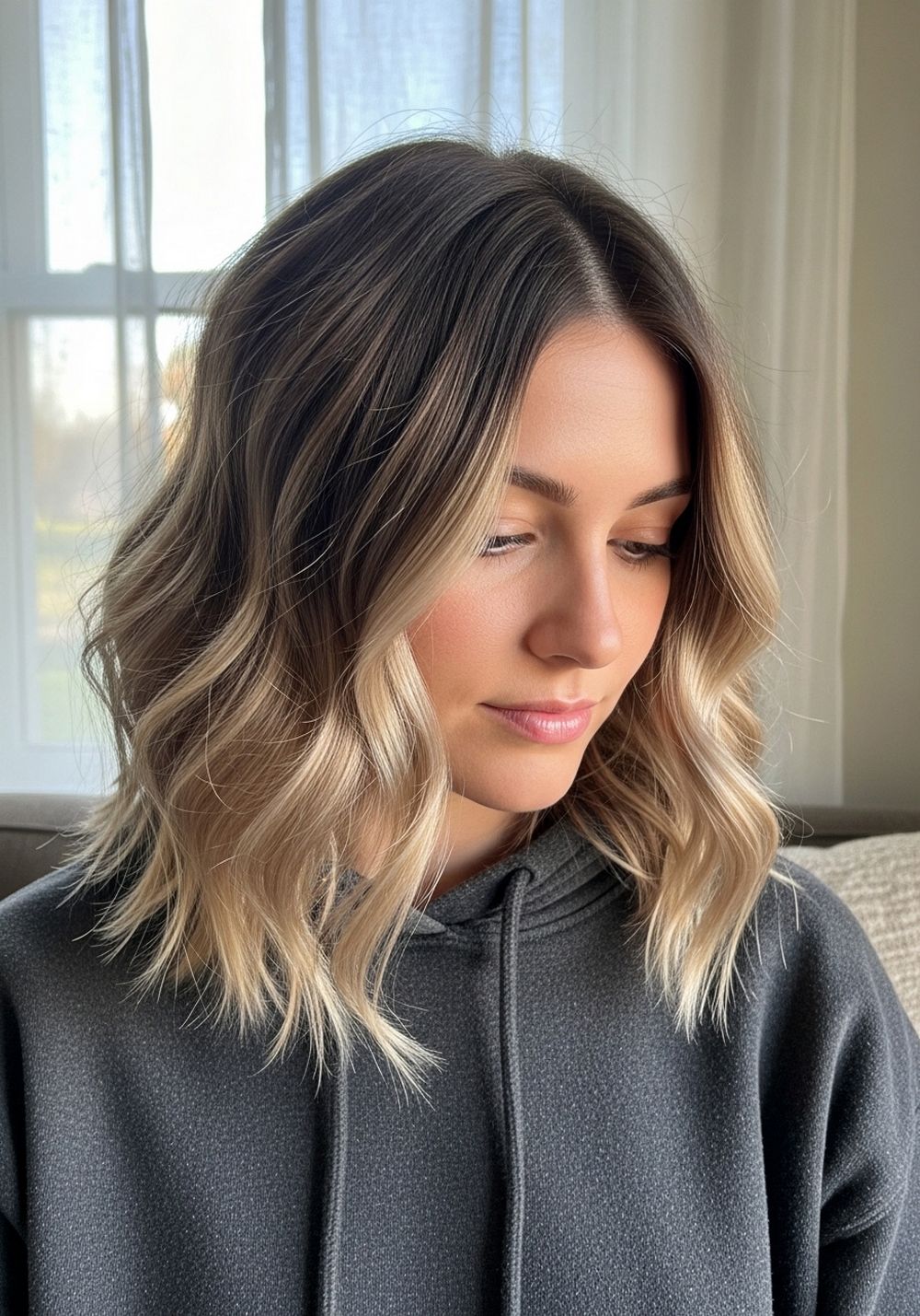 Soft Wavy Ashy Bronde Lob