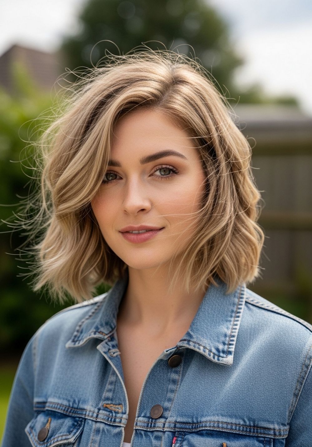 Textured Side Flick Long Bob Hairstyle