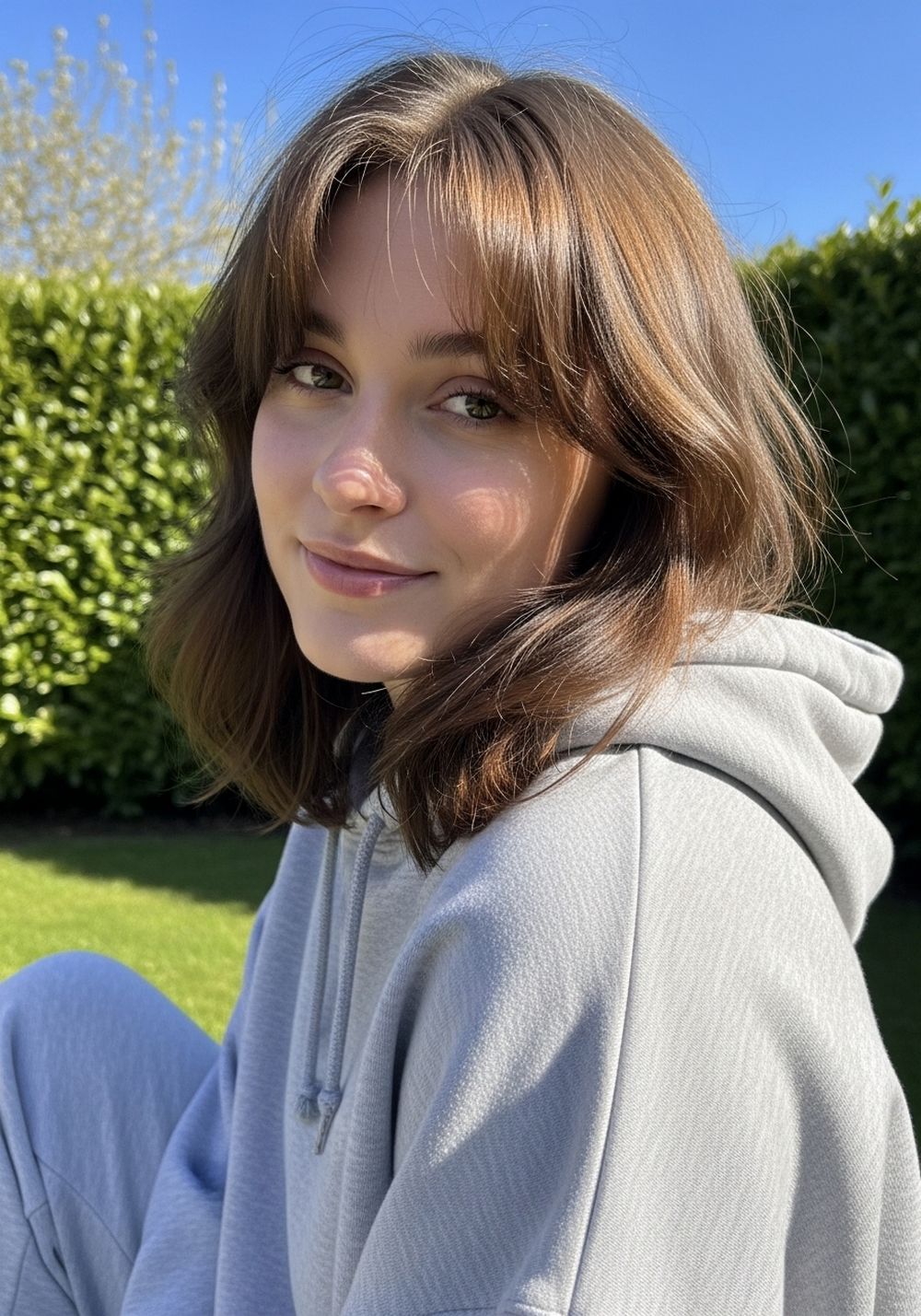 Tousled Layered Midi with Split Bangs Hairstyle