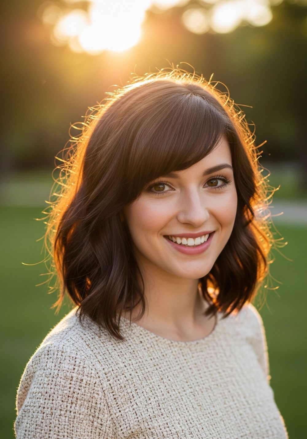 Voluminous Crown Multi Layers with Side Bang Hairstyle