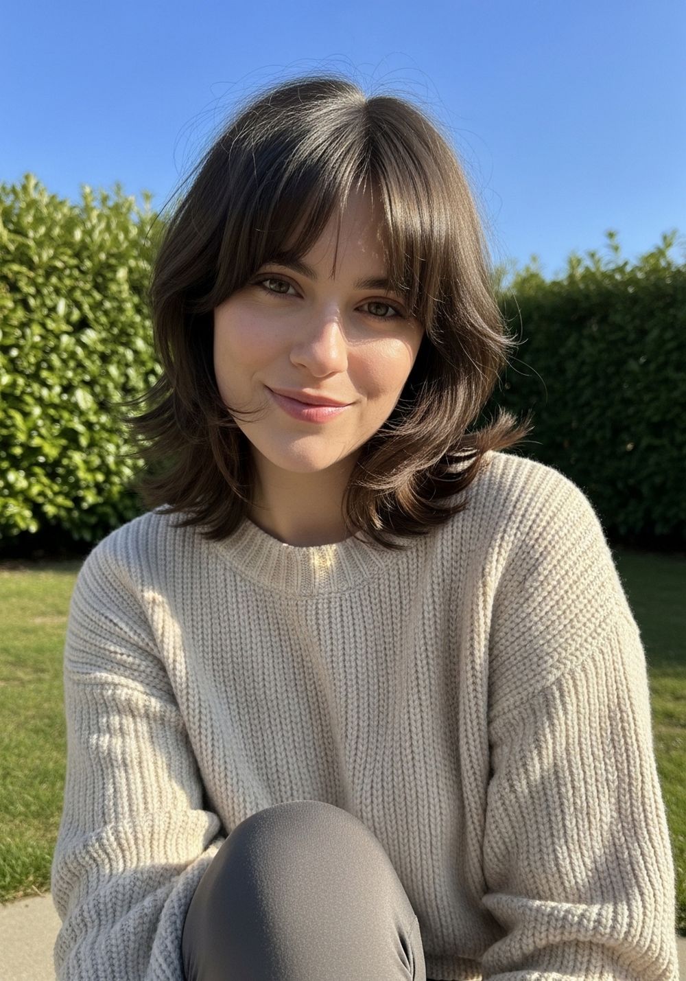 Voluminous Step Layers with Long Fringe Bangs Hairstyle