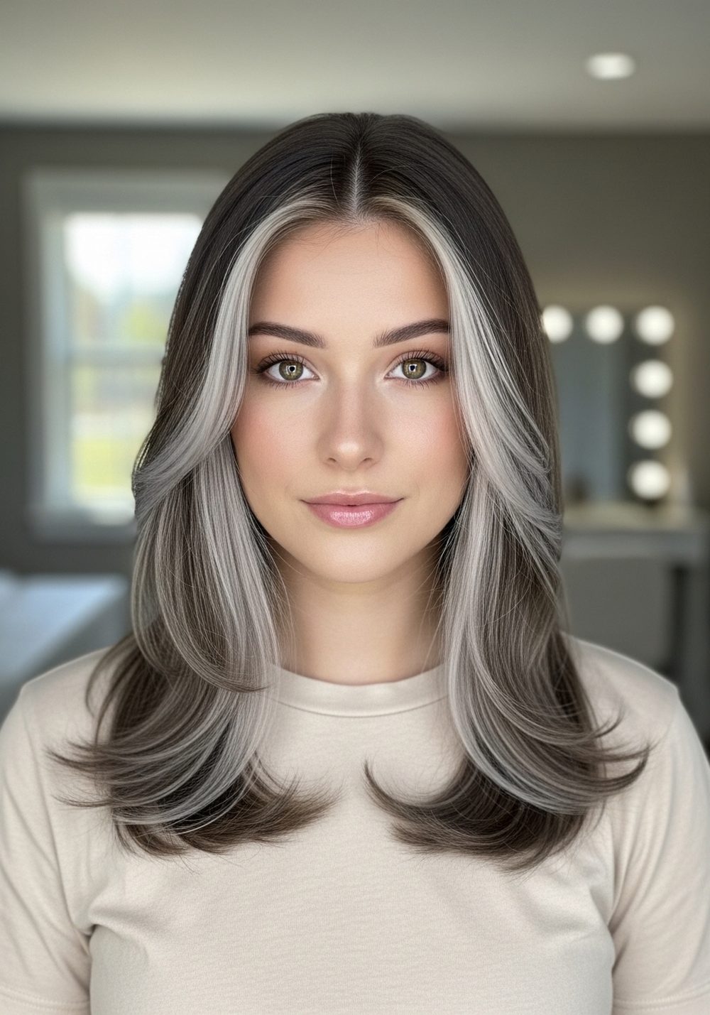 Ashy Brunette Money Piece Hairstyle