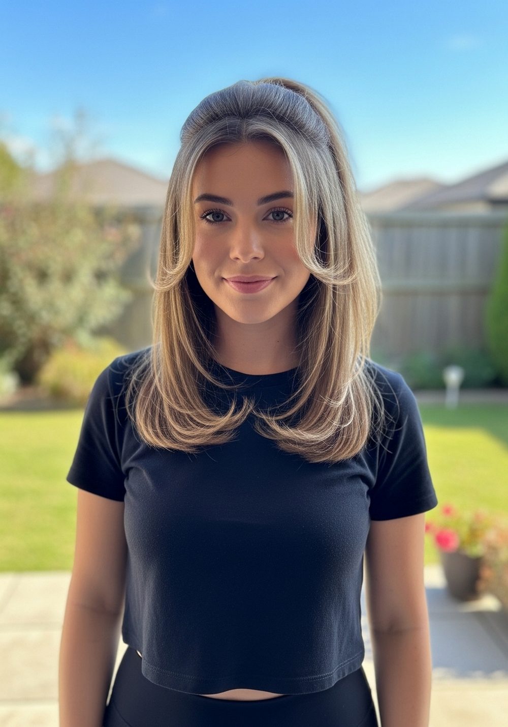 Barbie Ponytail with Face-Framing Layers Hairstyle