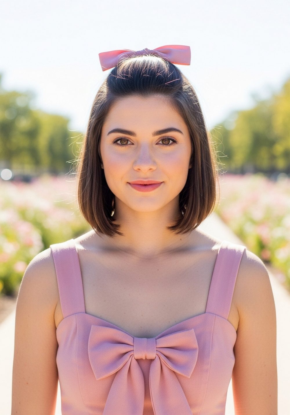 Blunt Mid-Length Ribbon Half-Up Hairstyle