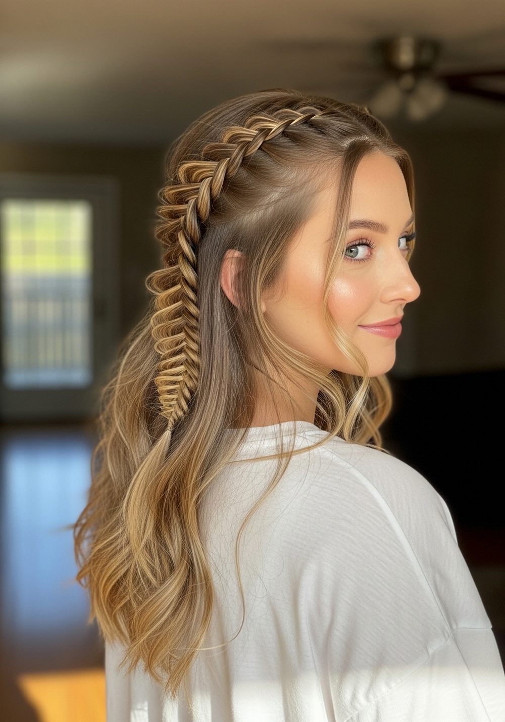 Boho Fishtail Half-Up Waves Hairstyle