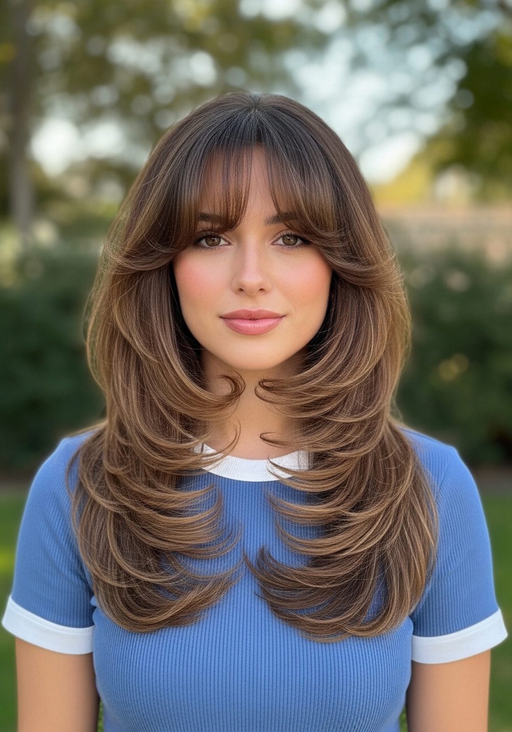 Bouncy Blowout Butterfly Bangs With Long Layers Hairstyle