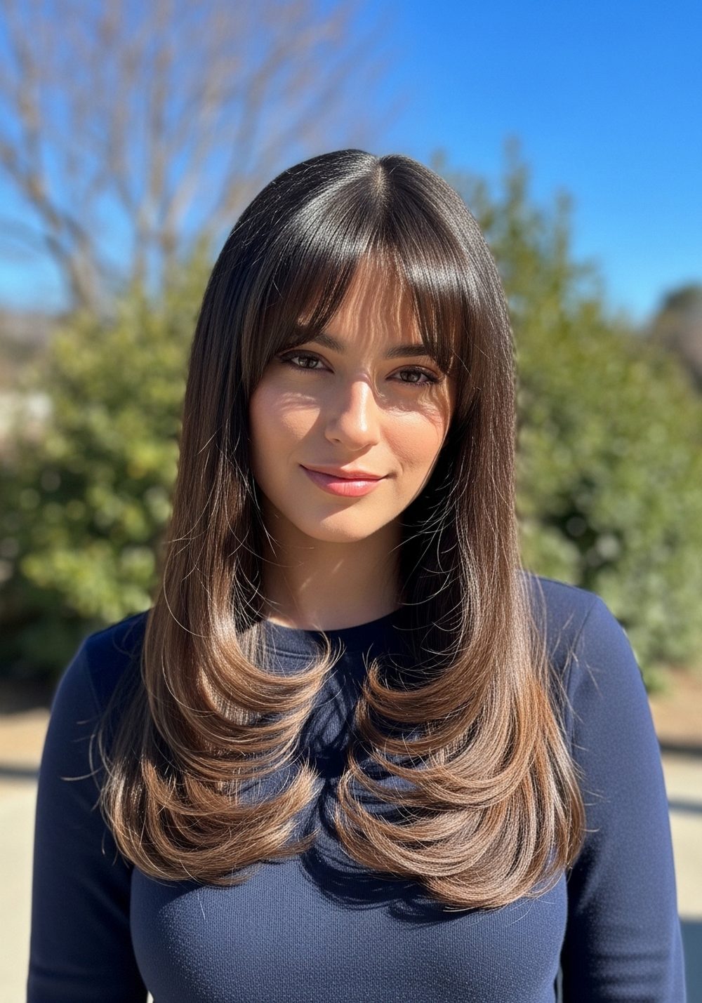 Butterfly Bangs With U-Cut Long Layers Hairstyle