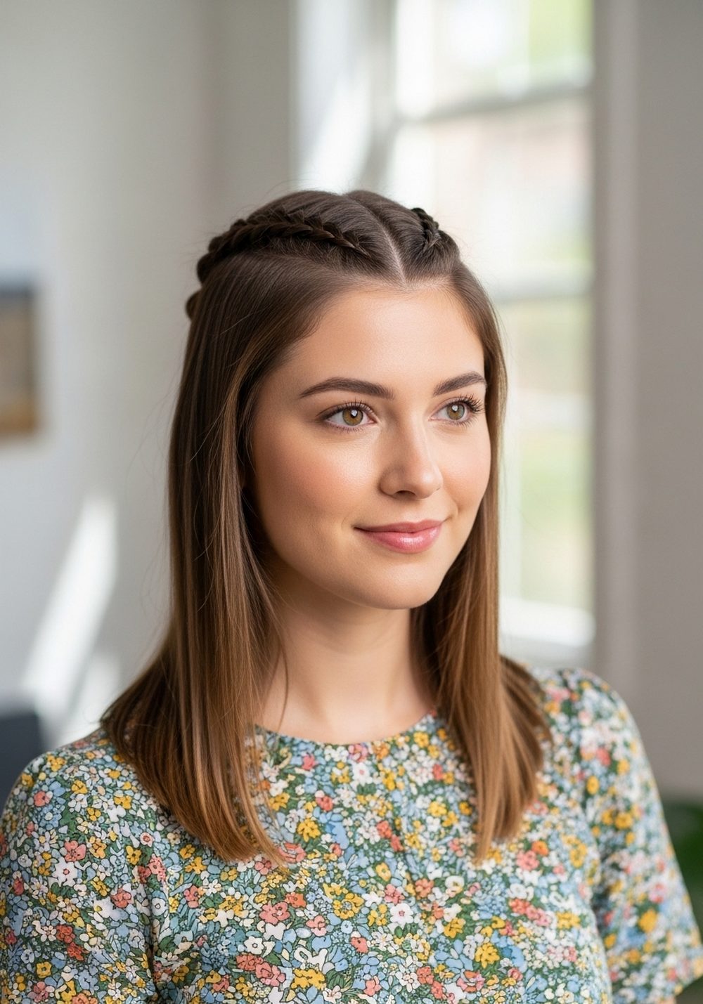 Center-Part Braided Half-Up Hairstyle