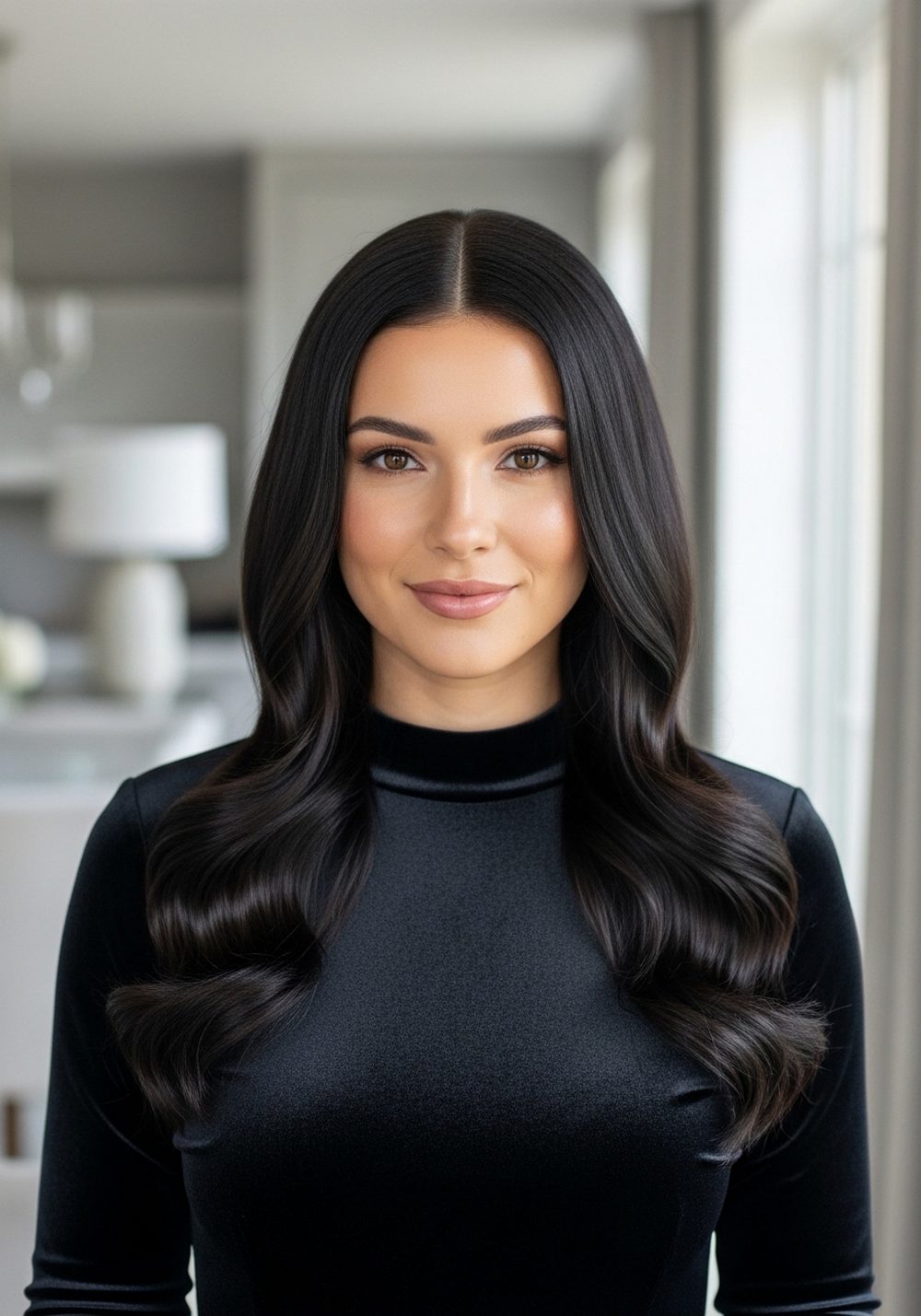 Charcoal Velvet Sleek Finish Angel Waves Hairstyle