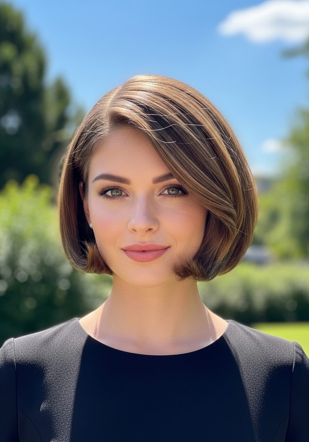 Chin-Length Glossy Wave Bob Hairstyle