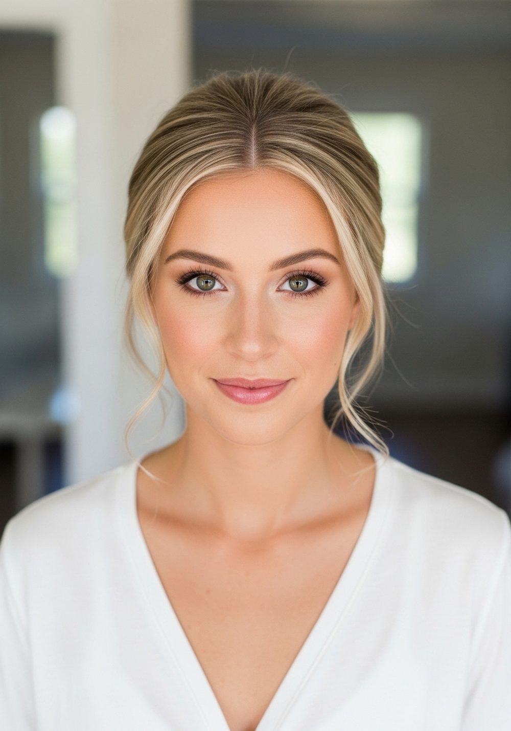 Classic Center Part Sleek Low Bun Hairstyle
