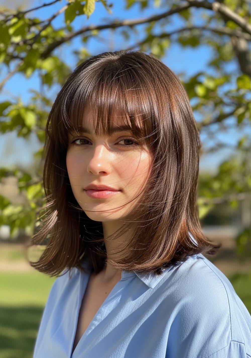 Curtain Fringe Feathered Collarbone Layers Hairstyle