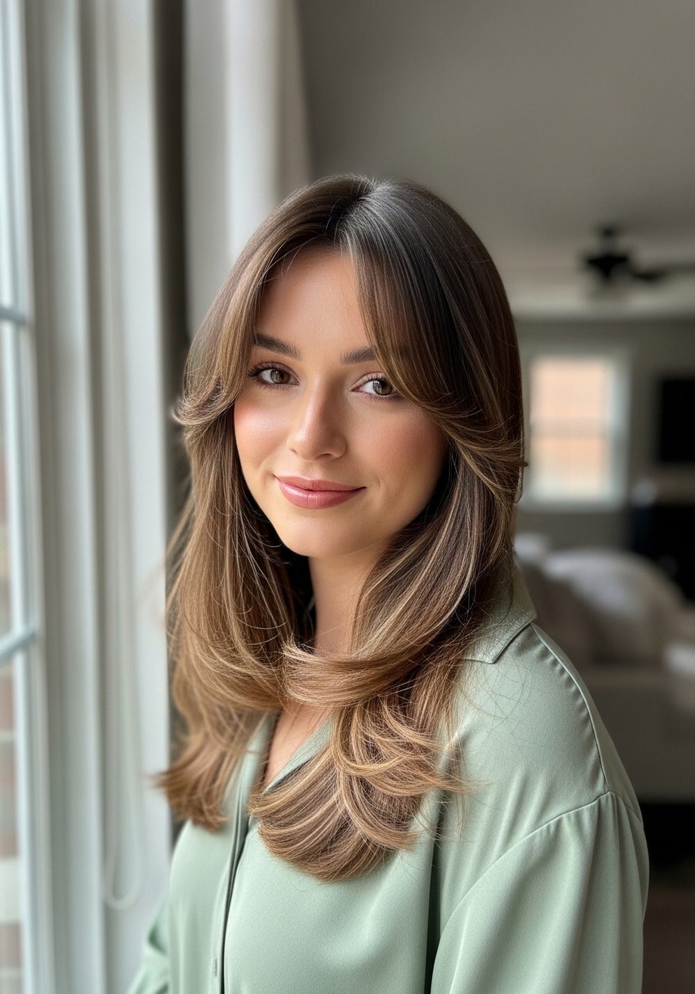 Curtain-Like U-Bangs With Bouncy Long Layer Hairstyle