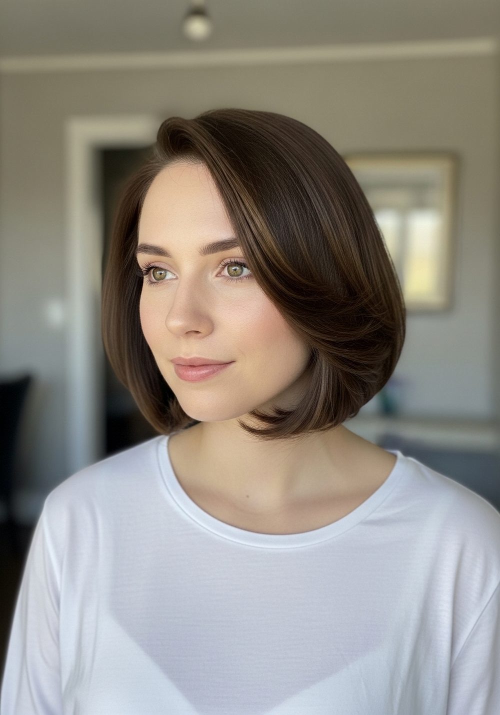 Curved-End Side-Parted Volume Bob Hairstyle