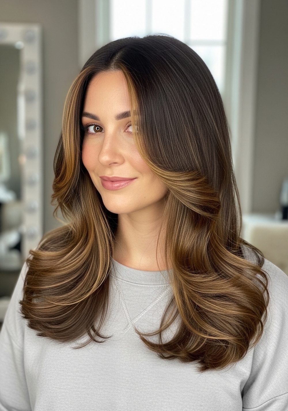 Dimensional Honey Caramel Brunette Hairstyle