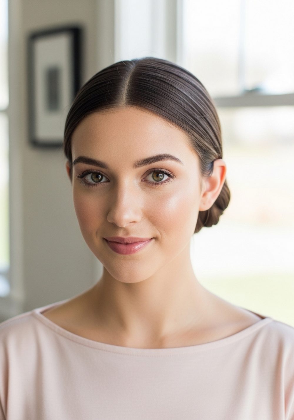 Ear-Tucked Sleek Low Bun Hairstyle
