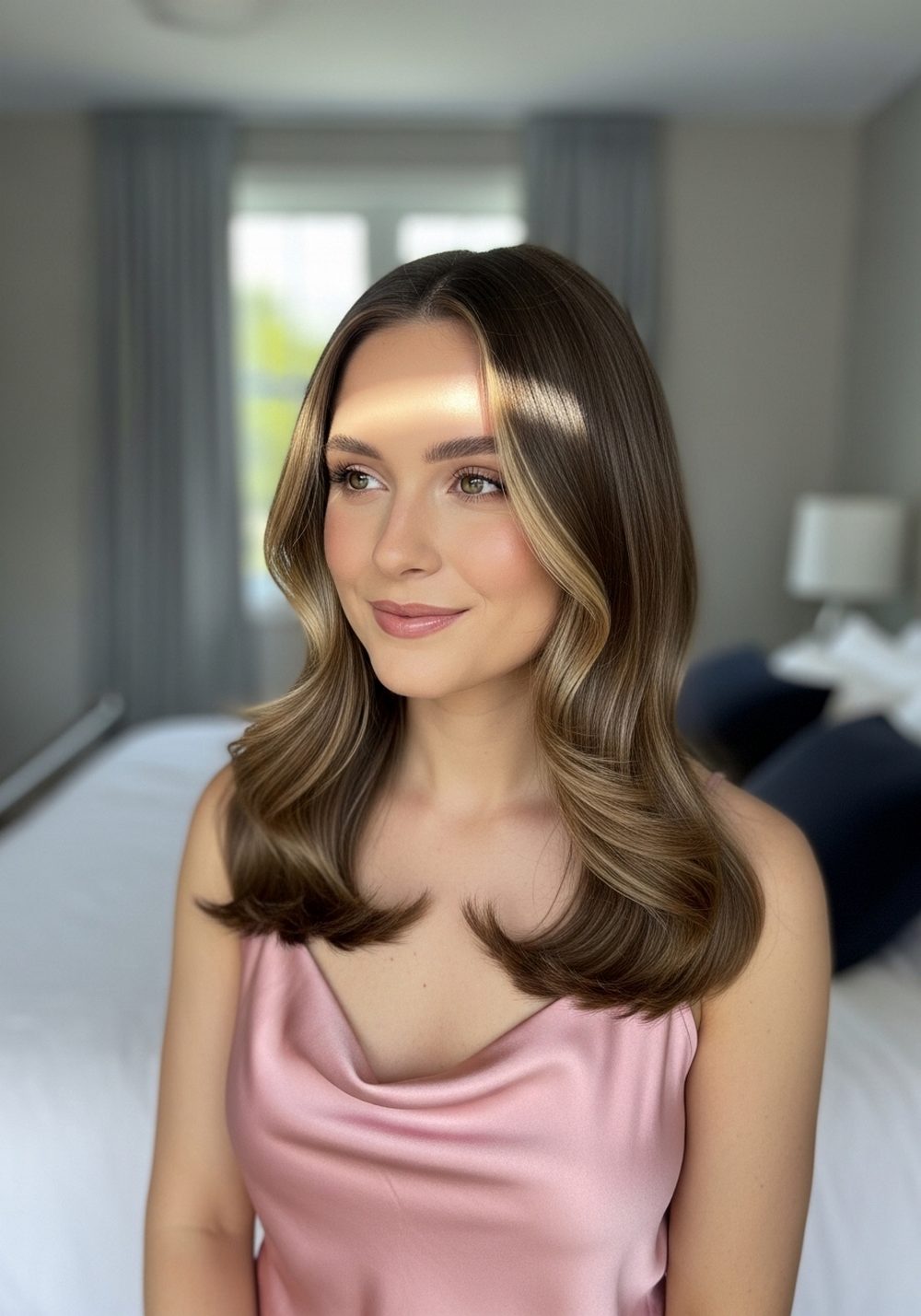 Emerald Shine Deep Side Old Hollywood Blowout Hairstyle