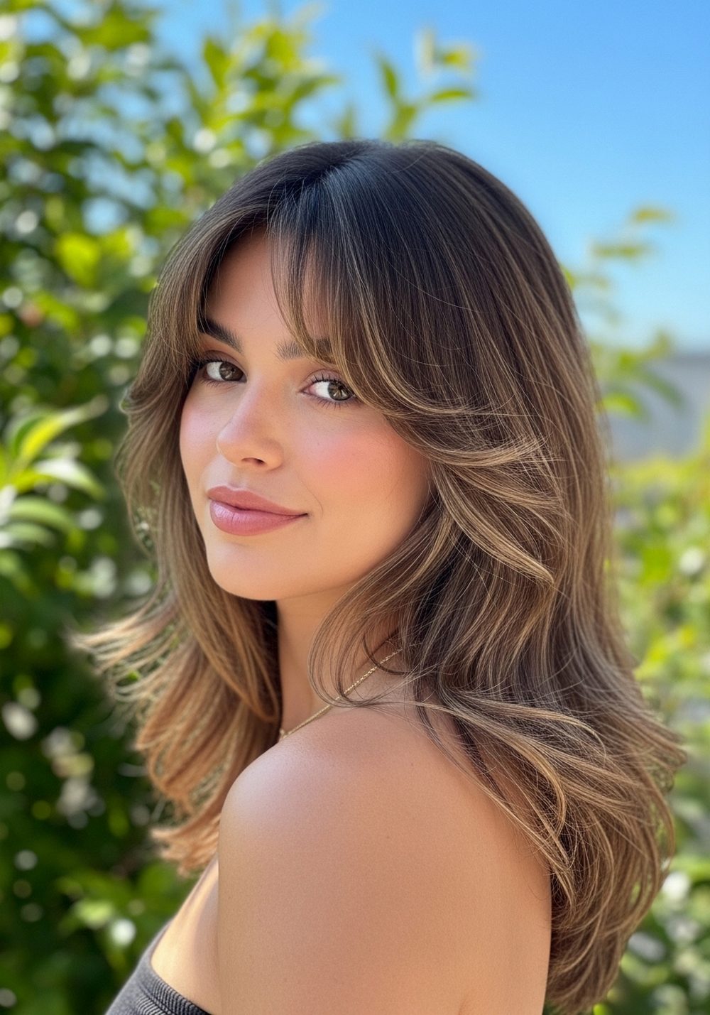 Face-Framing Butterfly Bangs With Soft Waves Hairstyle