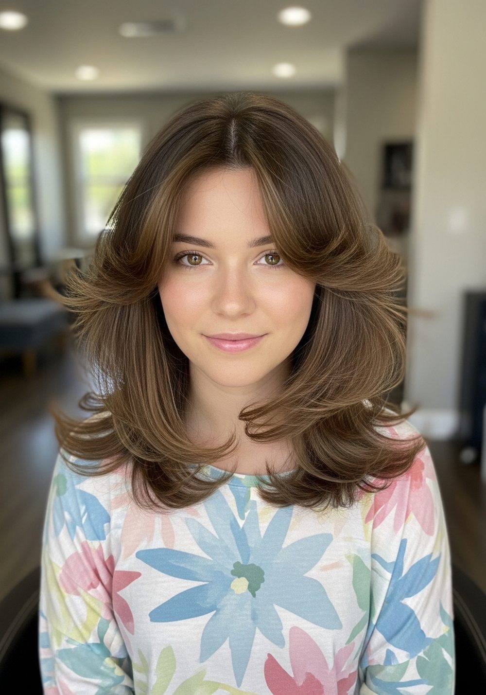 Feathered Blowout Curtain Layers Hairstyle