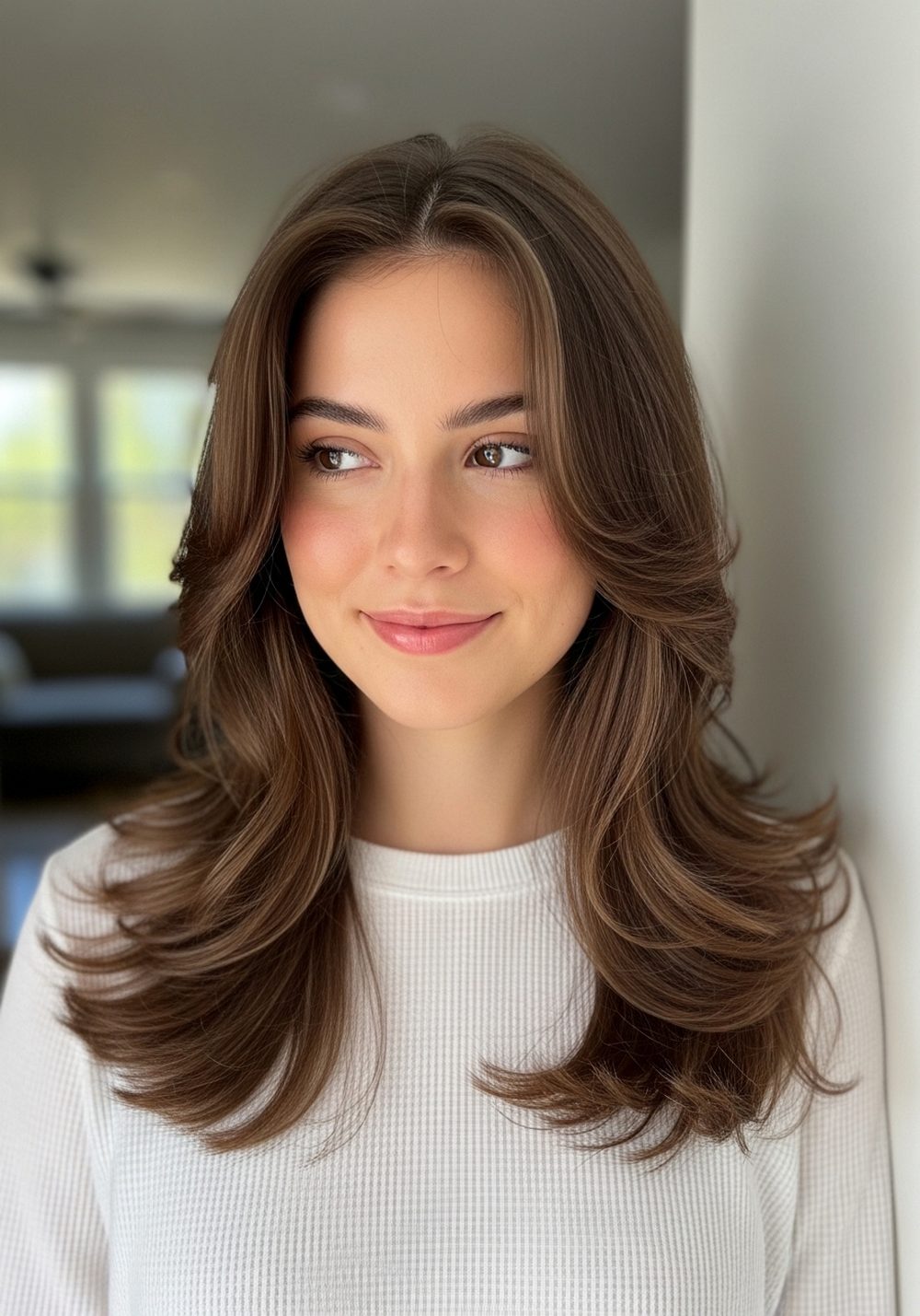 Feathered-End Soft Crimped Long Layers With Airy Bounce Hairstyle