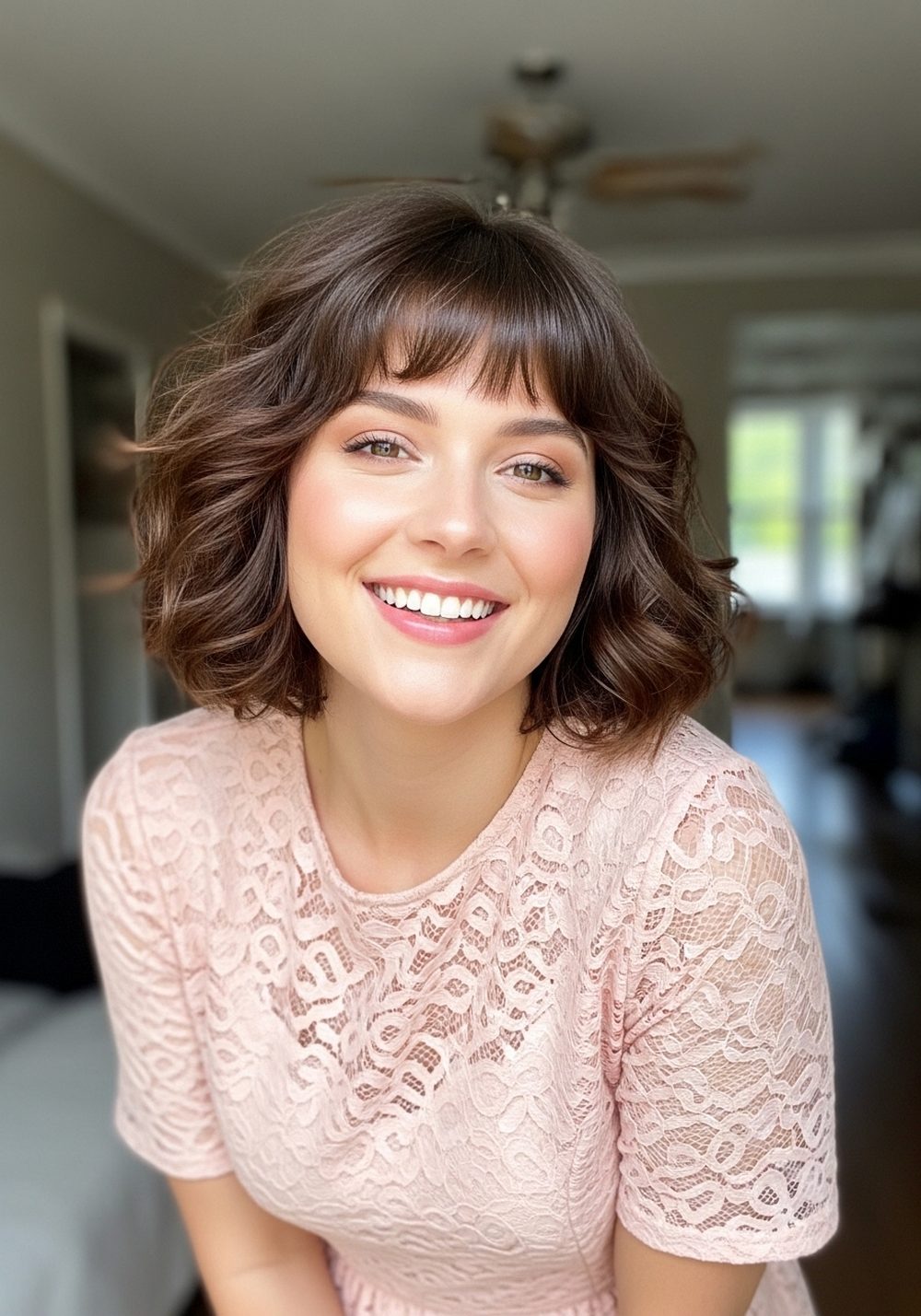 Fluffy Bob With Curly Fringe Hairstyle