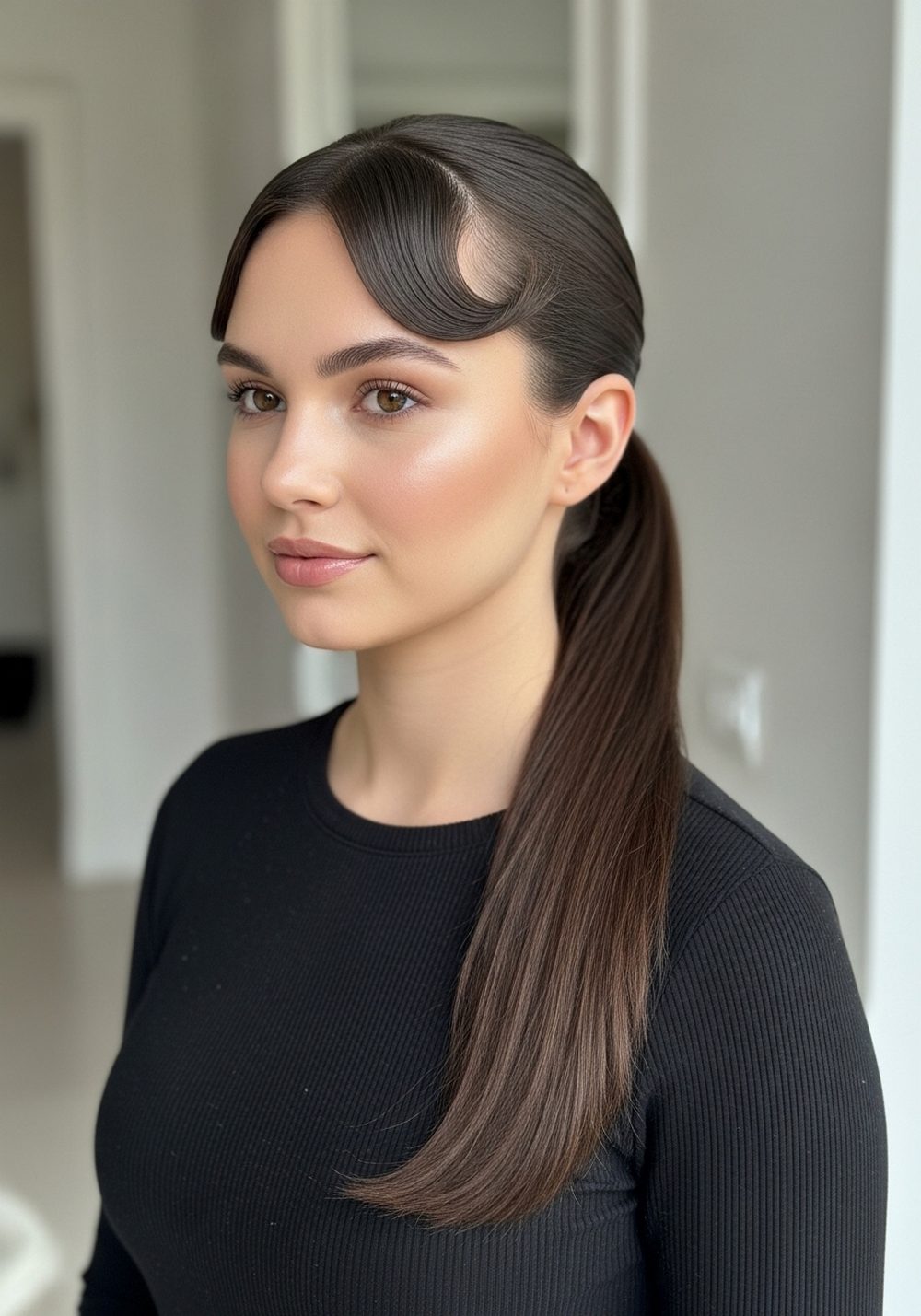Formal Glossy Swoop Ponytail Hairstyle