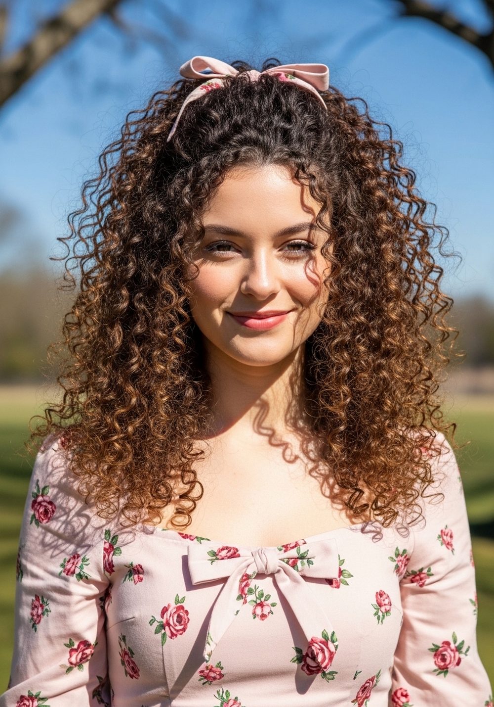 Full Curl Ribbon Half-Up Hairstyle