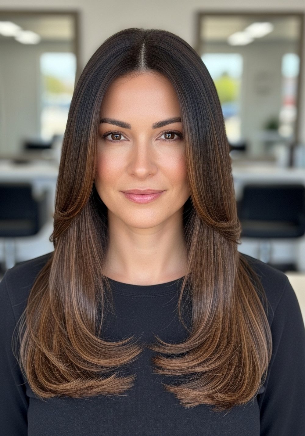 Glossy Caramel Espresso Brunette Hairstyle