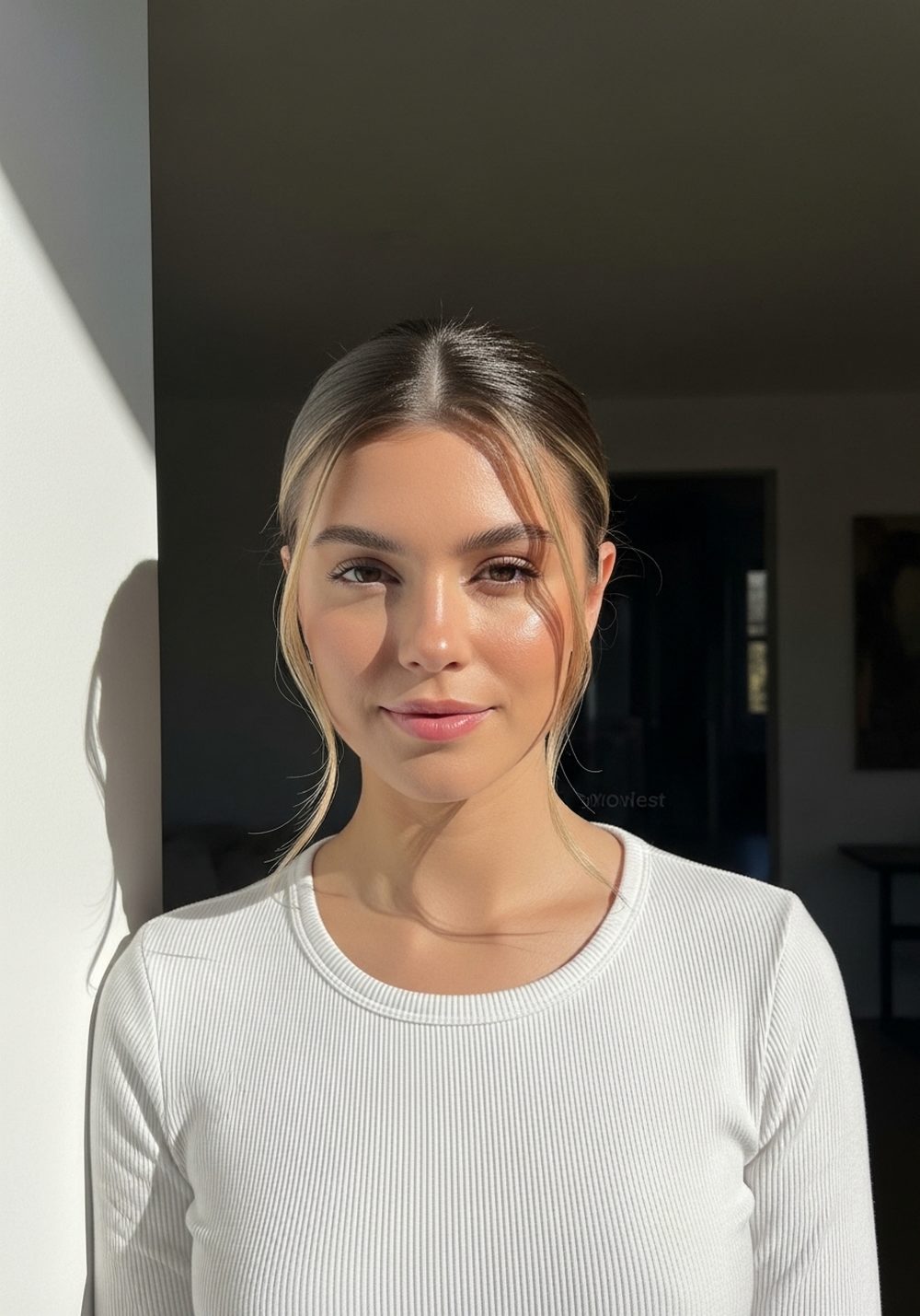 Glossy Middle Part Bridal Bun Hairstyle