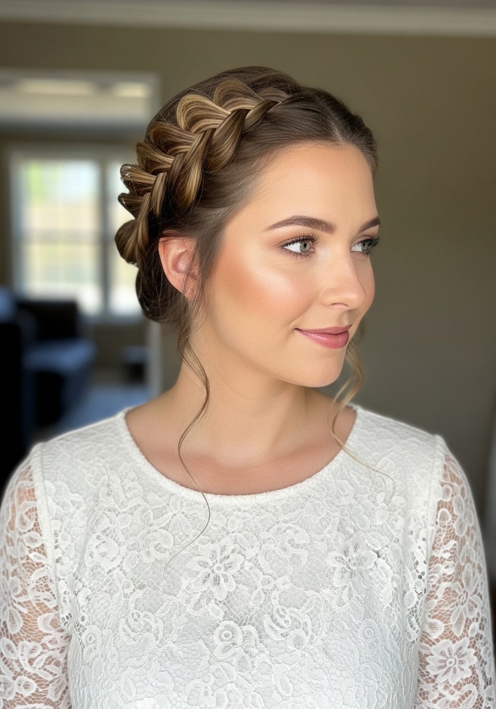 Lace Detail Maxi With Relaxed Crown Braid Hairstyle
