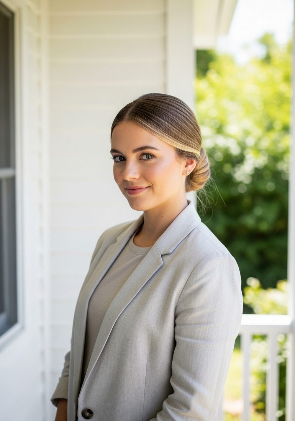 Linen Blazer Relaxed Sleek Low Bun Hairstyle