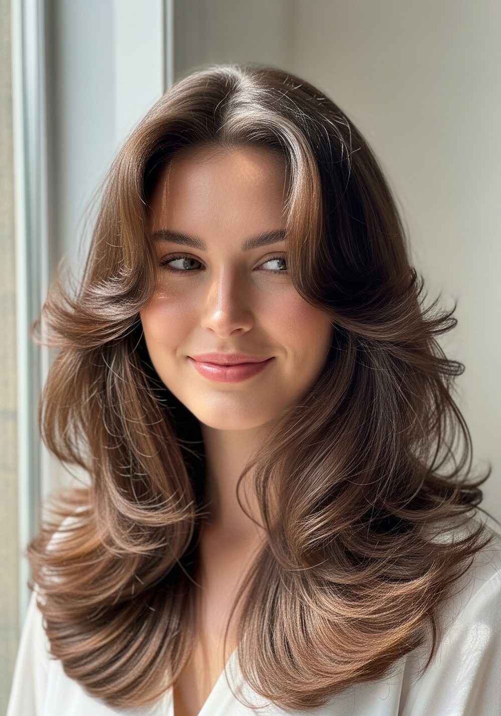 Long Butterfly Layers with Soft Waves Hairstyle