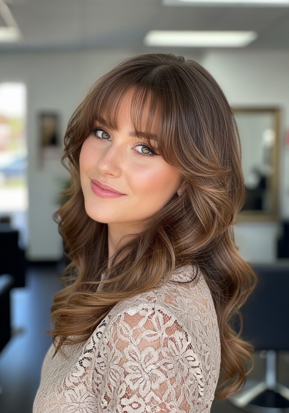 Long Layered Glow Curly Fringe Hairstyle