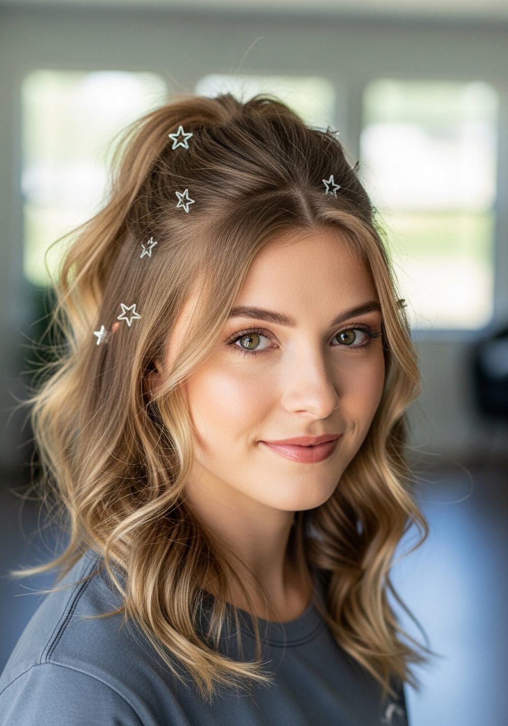 Loose Half-Up With Star Pins Hairstyle