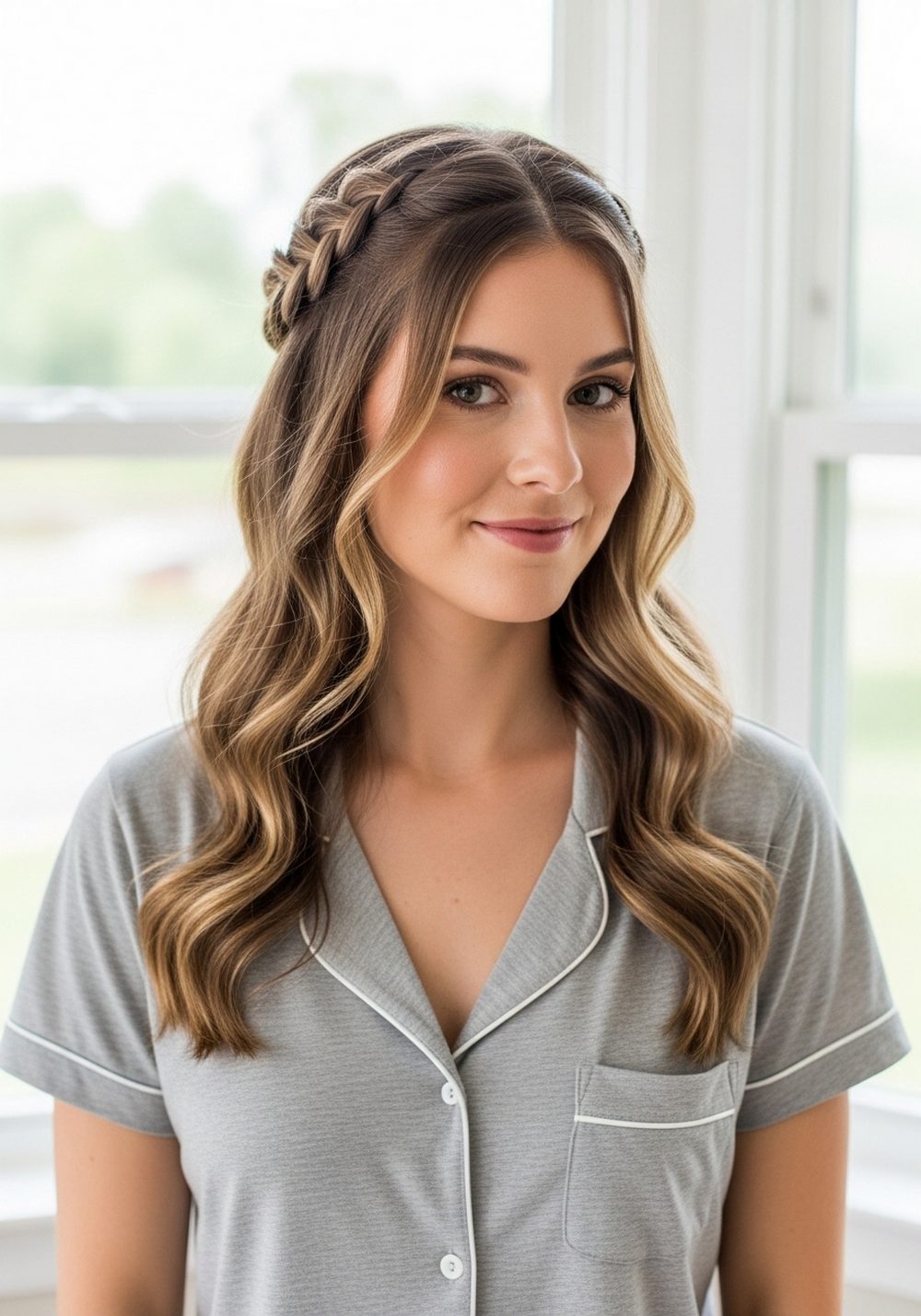 Loose Side Braid Half-Up Waves Hairstyle