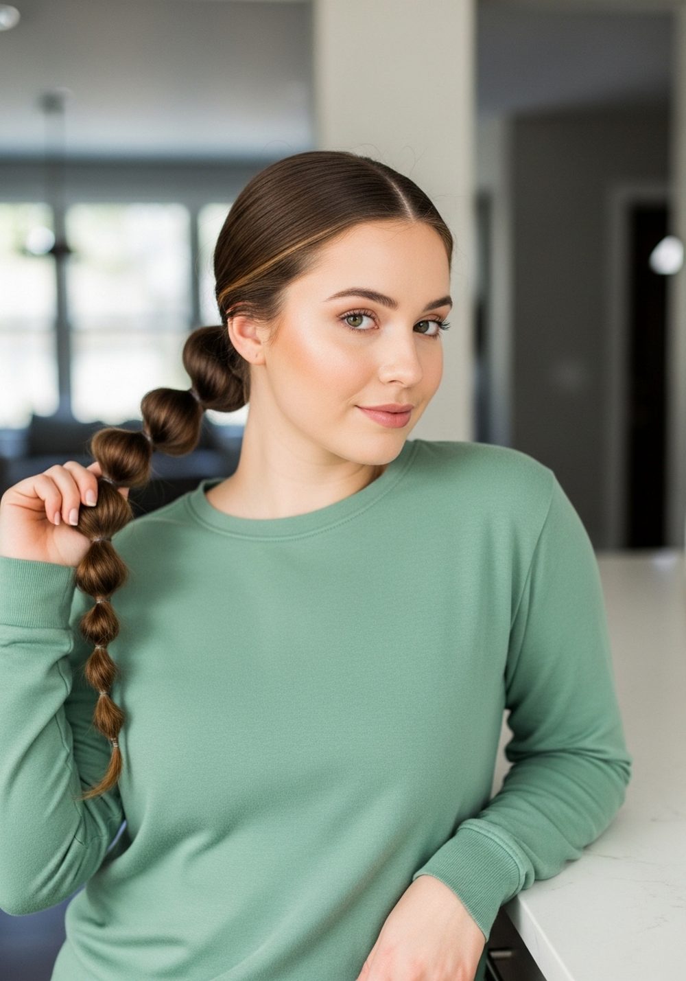 Low Bubble Braid Ponytail Hairstyle
