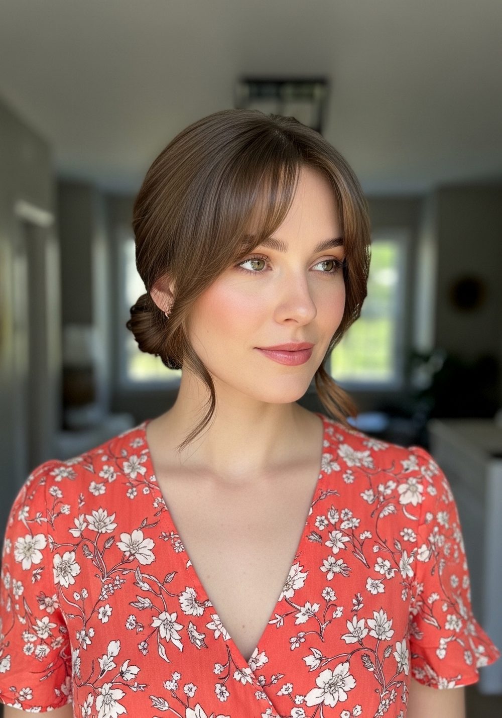 Low Twist With Soft Curtain Bangs Hairstyle