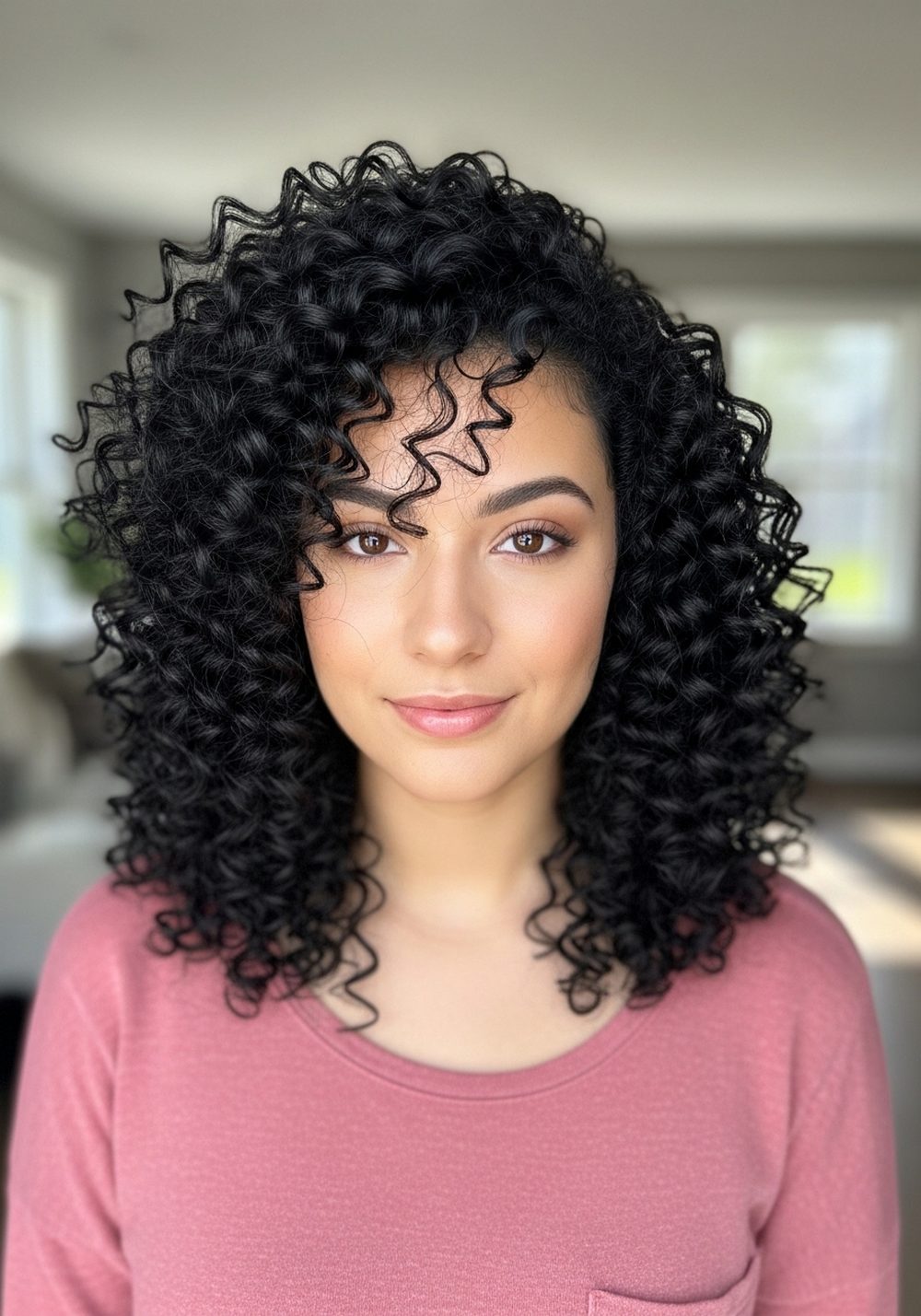 Matte Black Curly Shape Hairstyle