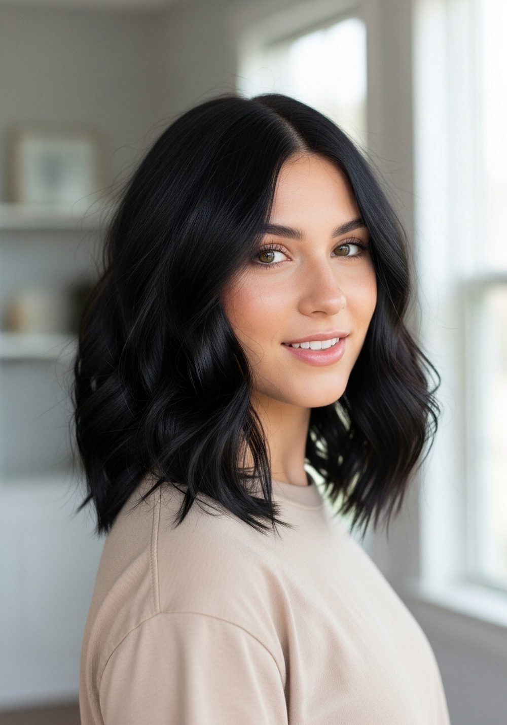 Matte Black Waves Hairstyle